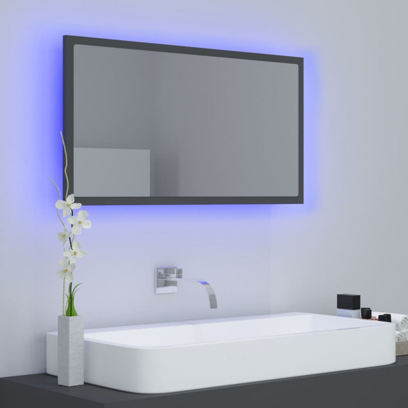 Lustro łazienkowe z LED, szare, 80x8,5x37 cm, akryl