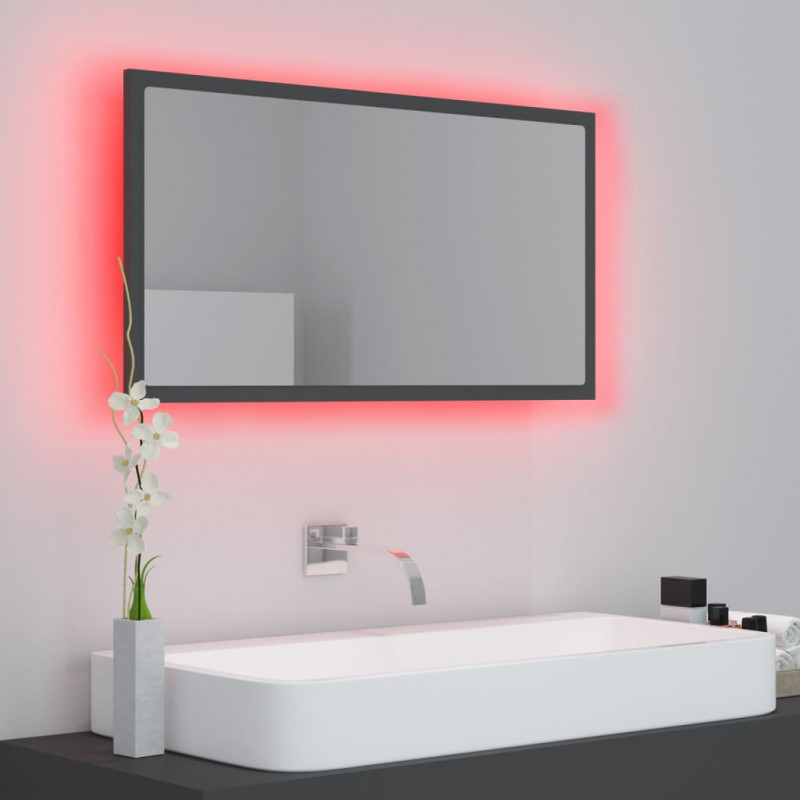 Lustro łazienkowe z LED, szare, 80x8,5x37 cm, akryl