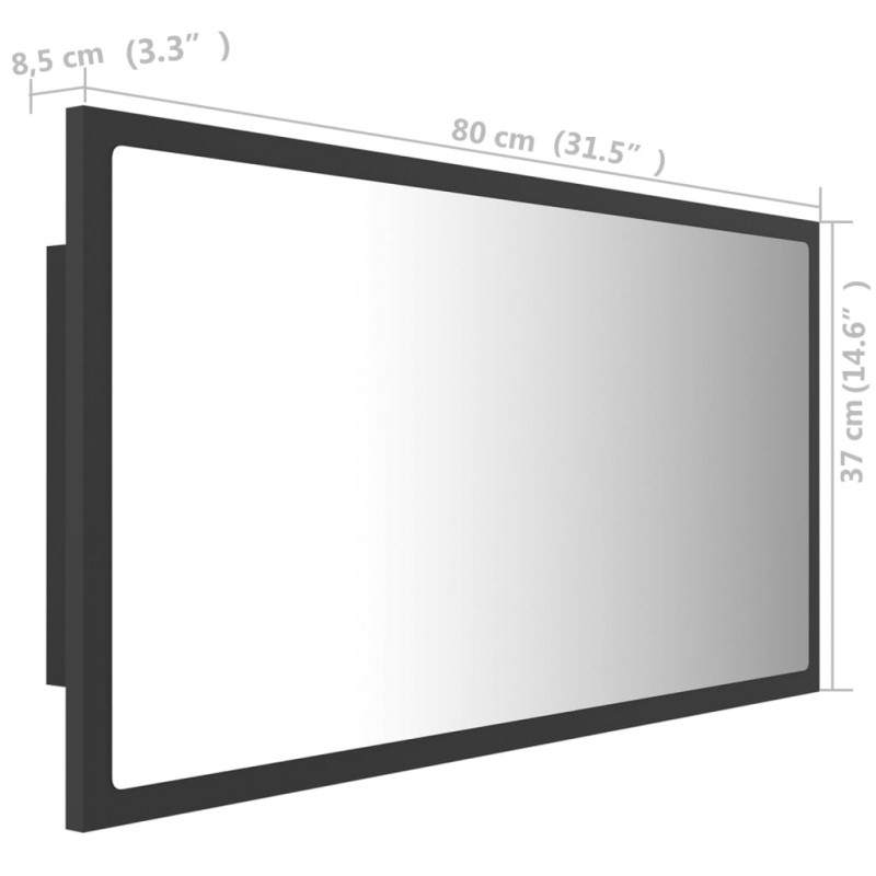 Lustro łazienkowe z LED, szare, 80x8,5x37 cm, akryl