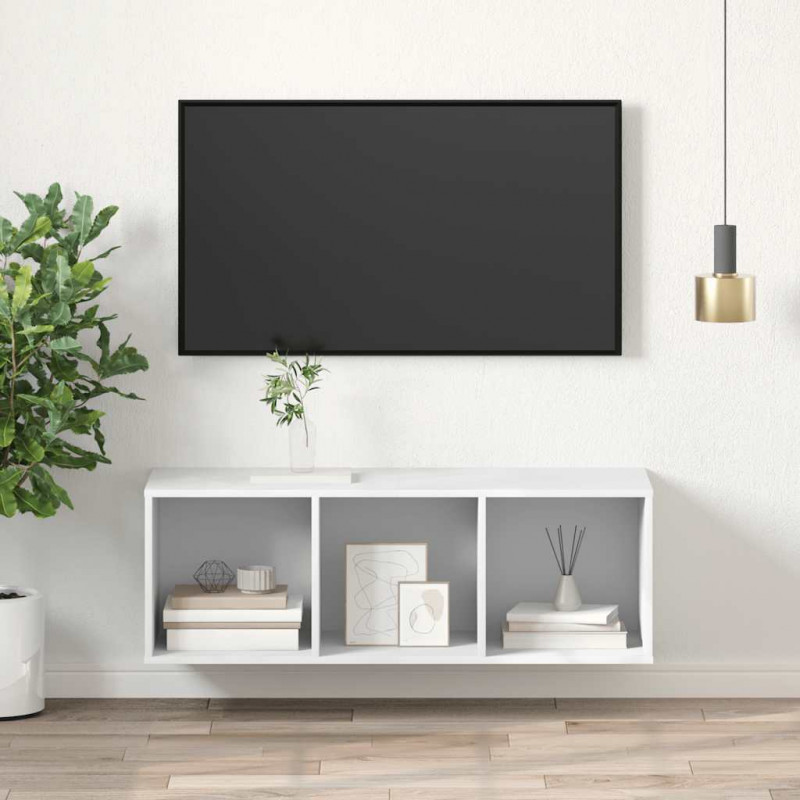 Wisząca szafka pod TV, biała, 37x37x107 cm