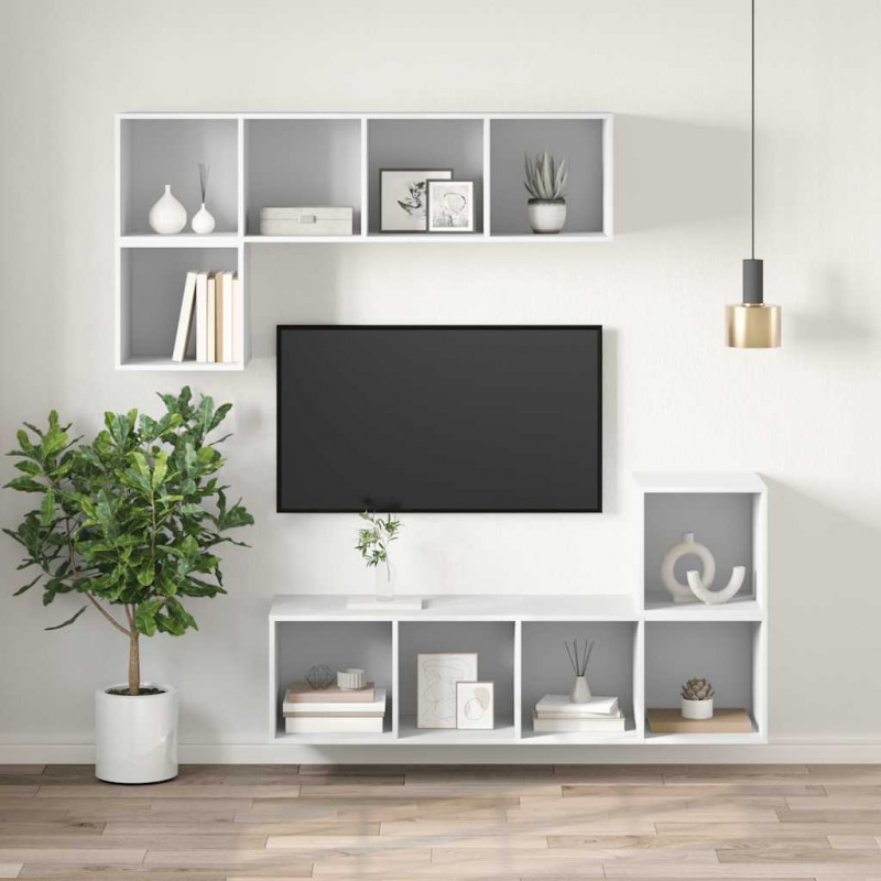 Wisząca szafka pod TV, biała, 37x37x107 cm