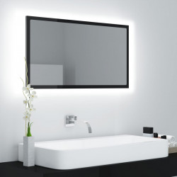 Lustro łazienkowe LED, wysoki połysk czarne, 80x8,5x37cm, akryl