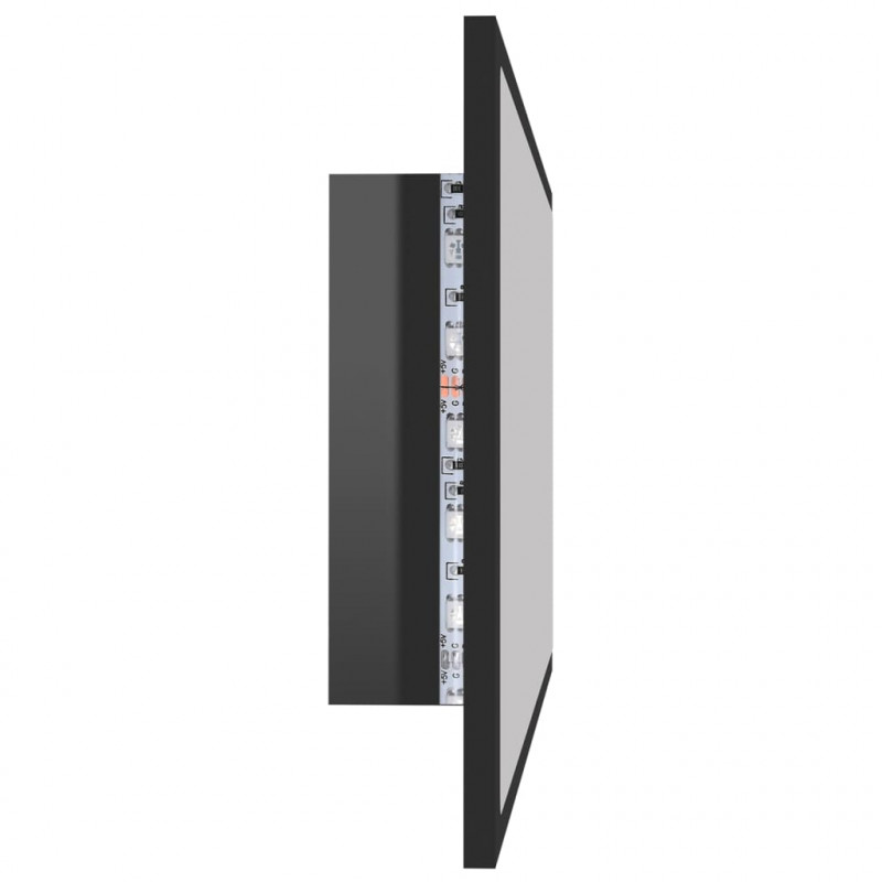 Lustro łazienkowe LED, wysoki połysk czarne, 80x8,5x37cm, akryl