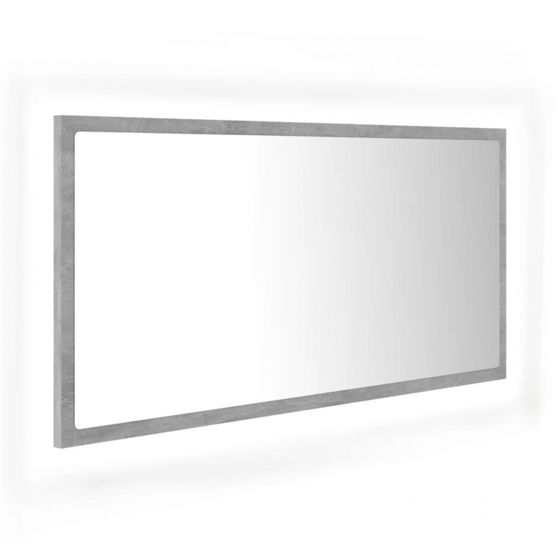 Lustro łazienkowe LED, szarość betonu, 90x8,5x37 cm, akryl