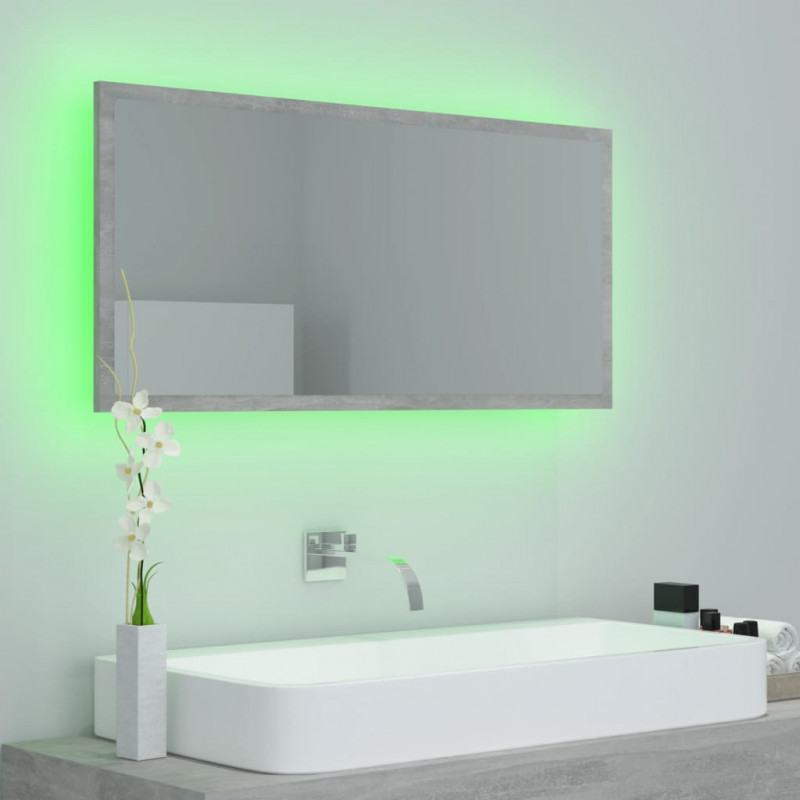 Lustro łazienkowe LED, szarość betonu, 90x8,5x37 cm, akryl