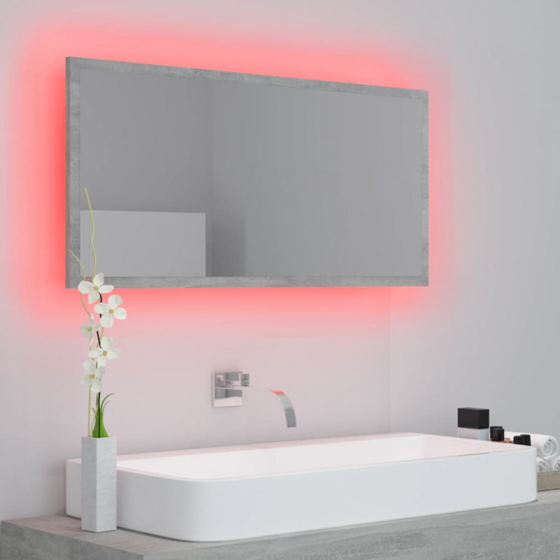 Lustro łazienkowe LED, szarość betonu, 90x8,5x37 cm, akryl