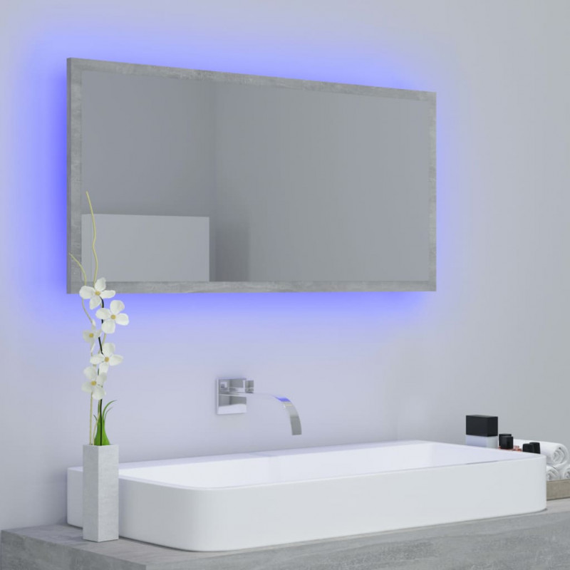 Lustro łazienkowe LED, szarość betonu, 90x8,5x37 cm, akryl