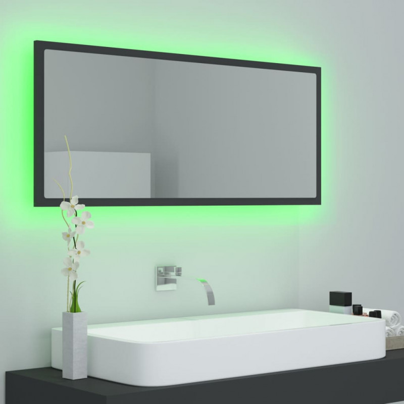 Lustro łazienkowe z LED, szare, 100x8,5x37 cm, akryl