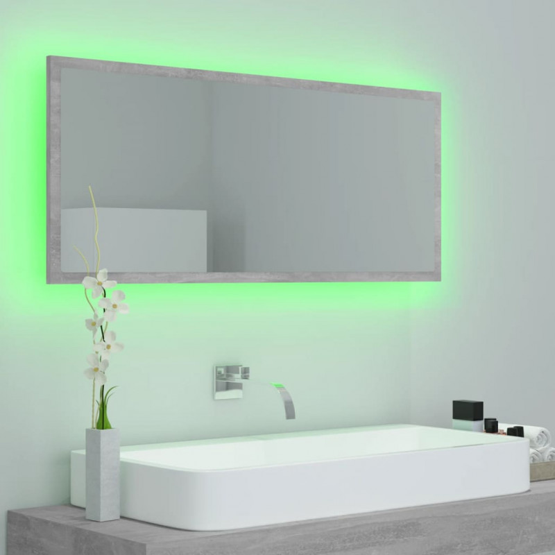 Lustro łazienkowe LED, szarość betonu, 100x8,5x37 cm, akryl