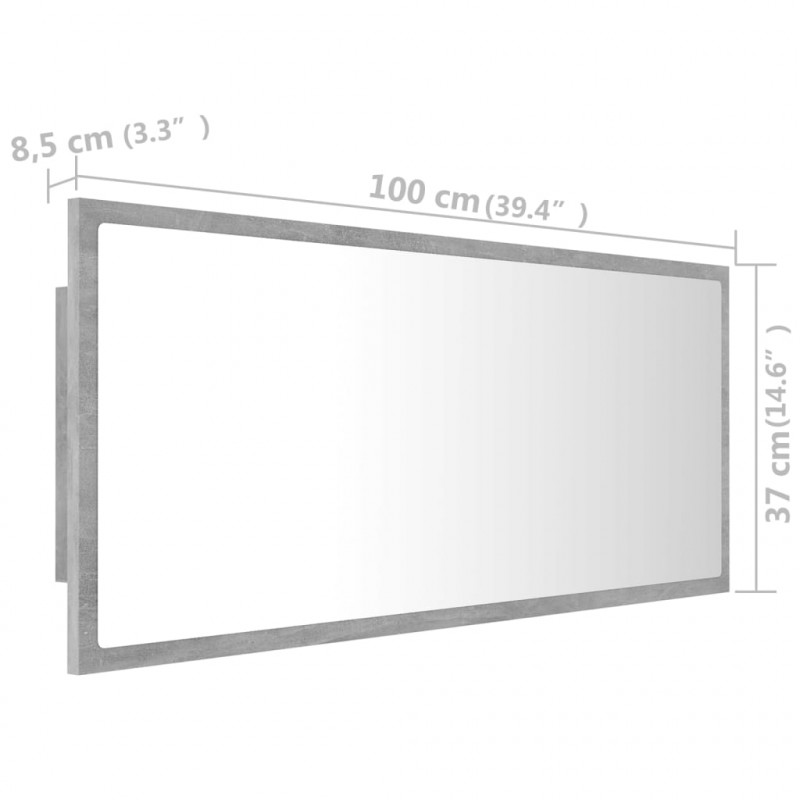 Lustro łazienkowe LED, szarość betonu, 100x8,5x37 cm, akryl