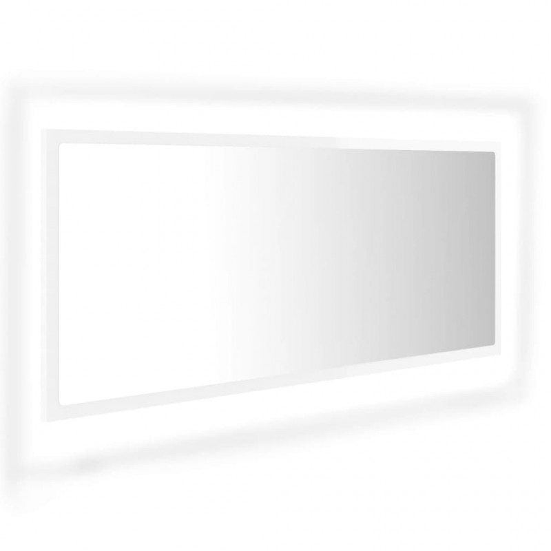 Lustro łazienkowe LED, wysoki połysk białe, 100x8,5x37cm, akryl