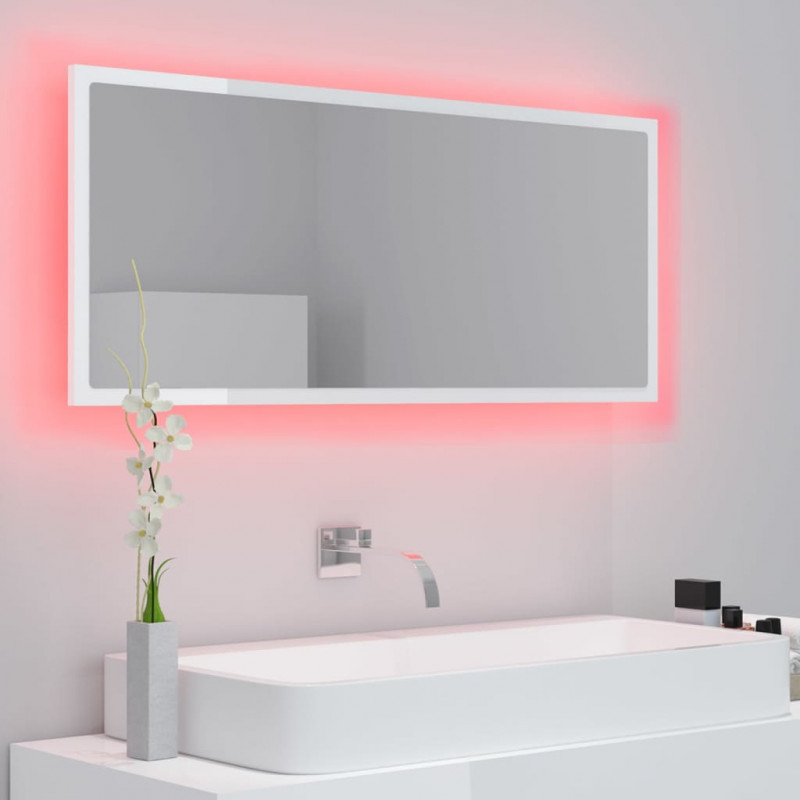 Lustro łazienkowe LED, wysoki połysk białe, 100x8,5x37cm, akryl