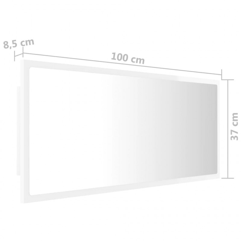 Lustro łazienkowe LED, wysoki połysk białe, 100x8,5x37cm, akryl