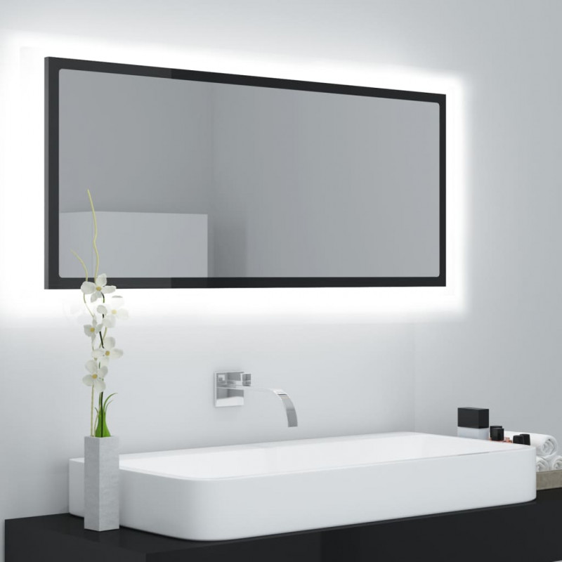 Lustro łazienkowe LED, wysoki połysk czarne, 100x8,5x37, akryl