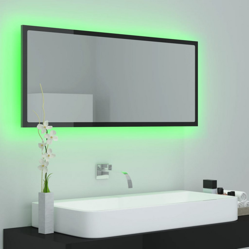 Lustro łazienkowe LED, wysoki połysk czarne, 100x8,5x37, akryl
