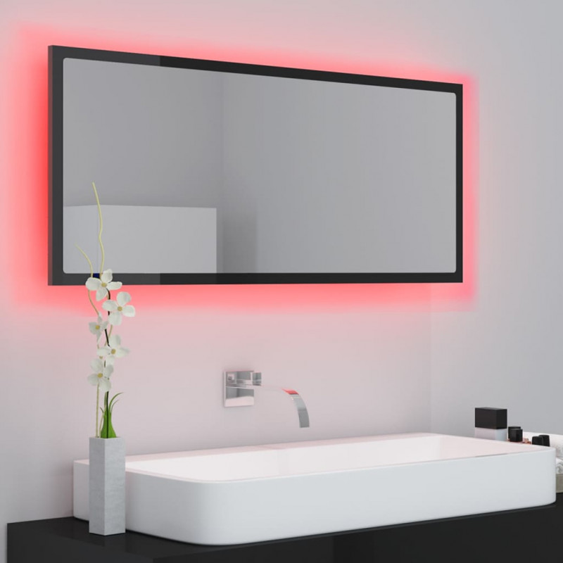 Lustro łazienkowe LED, wysoki połysk czarne, 100x8,5x37, akryl