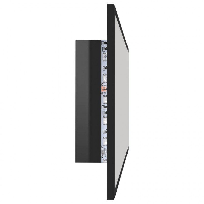 Lustro łazienkowe LED, wysoki połysk czarne, 100x8,5x37, akryl