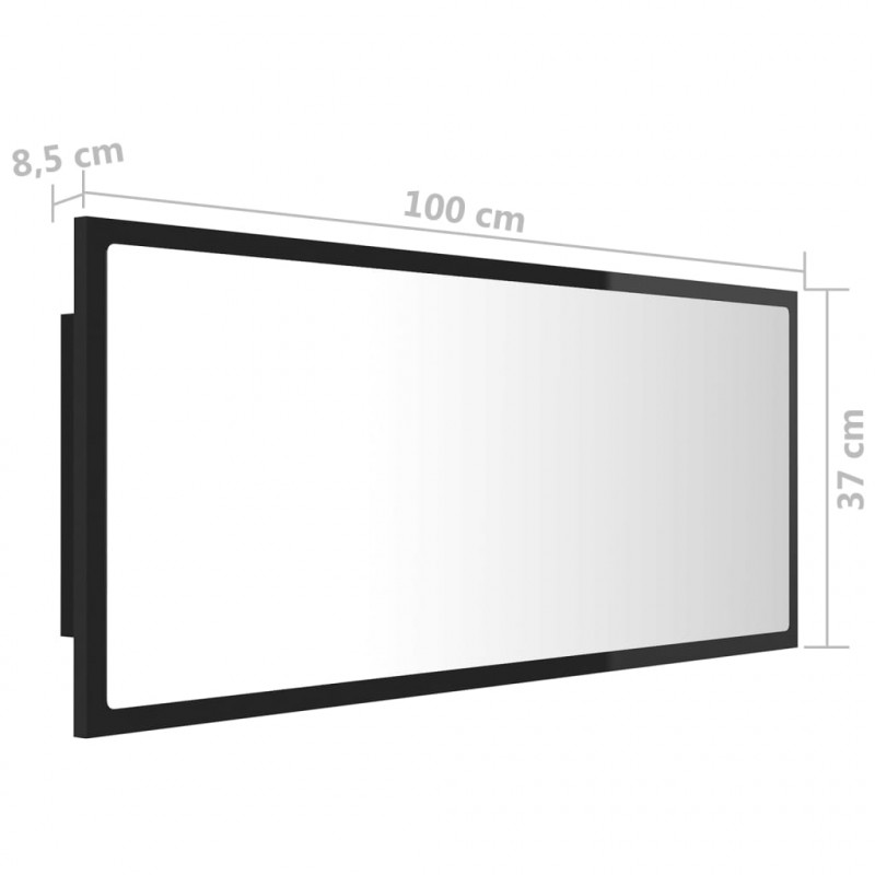 Lustro łazienkowe LED, wysoki połysk czarne, 100x8,5x37, akryl