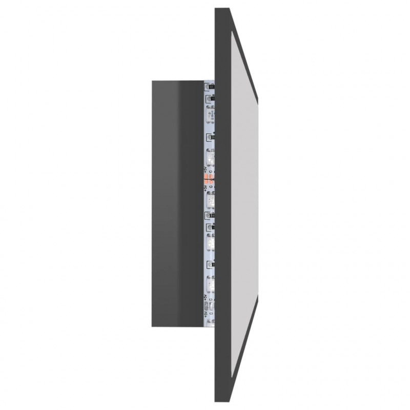 Lustro łazienkowe LED, wysoki połysk szare, 100x8,5x37cm, akryl