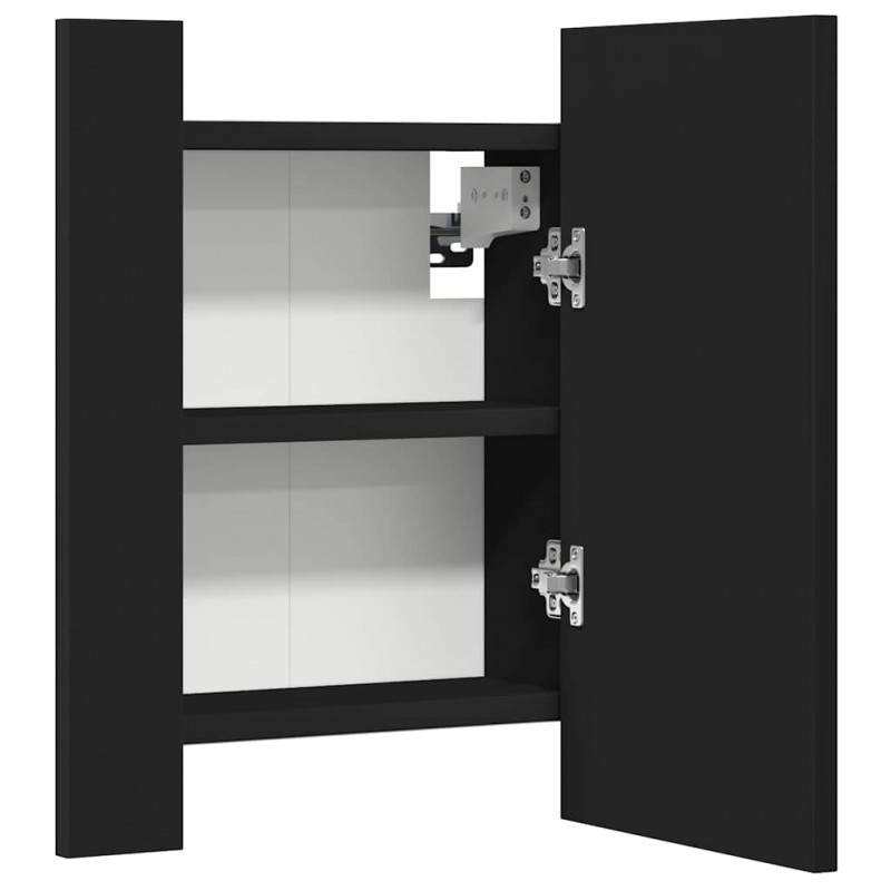 Szafka łazienkowa z lustrem i LED, czarna, 40x12x45 cm, akryl