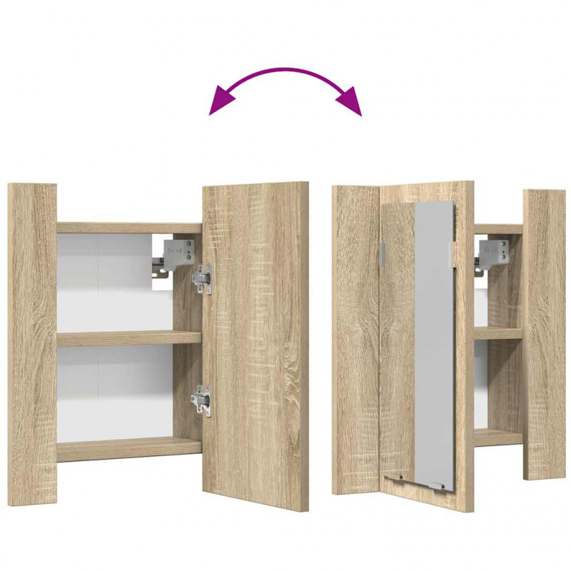 Szafka łazienkowa z lustrem i LED, dąb sonoma, 40x12x45, akryl