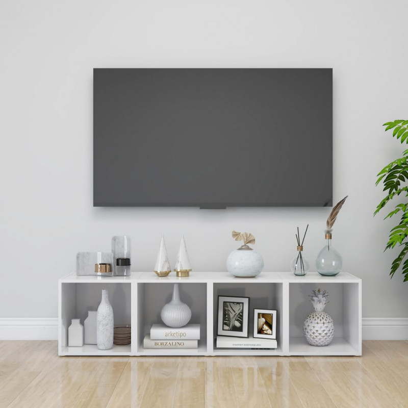 Szafki pod TV, 2 szt., wysoki połysk, białe, 37x35x37 cm