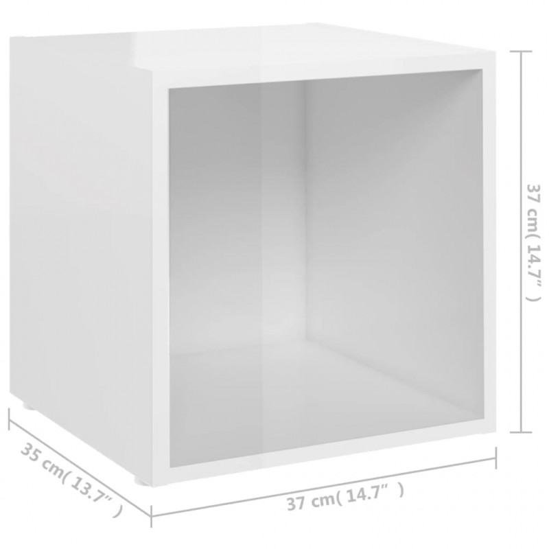 Szafki pod TV, 2 szt., wysoki połysk, białe, 37x35x37 cm