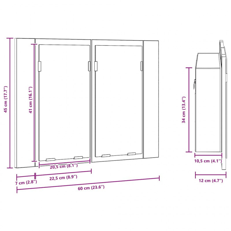 Szafka łazienkowa z lustrem i LED, biała, 60x12x45 cm, akryl