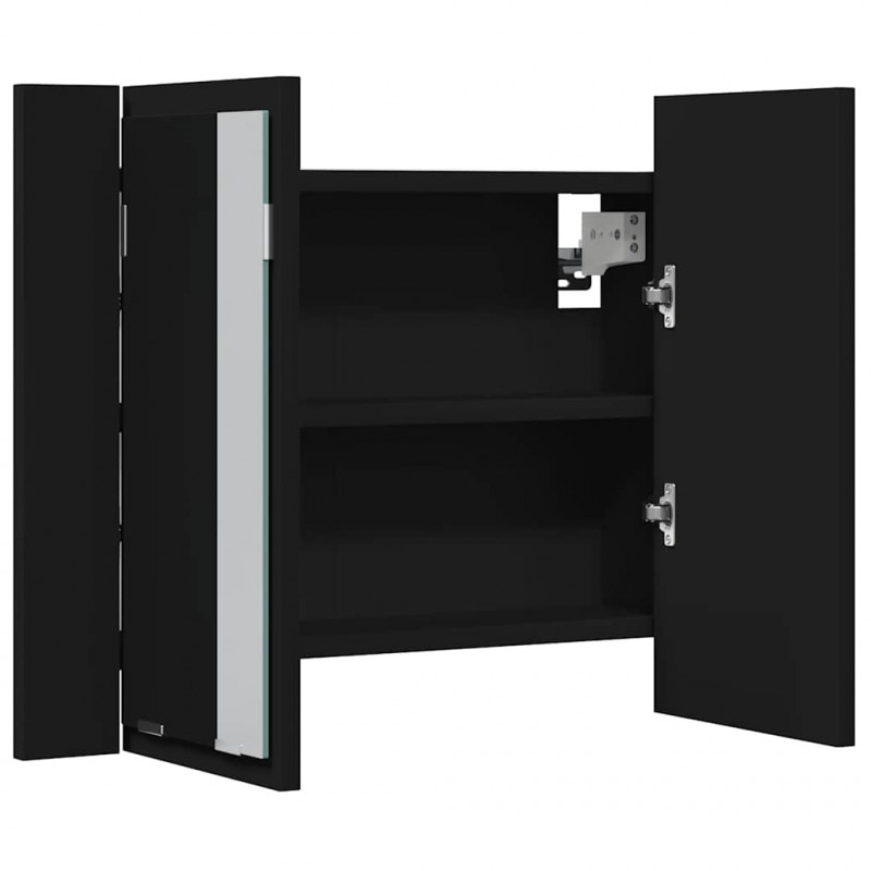 Szafka łazienkowa z lustrem i LED, czarna, 60x12x45 cm, akryl