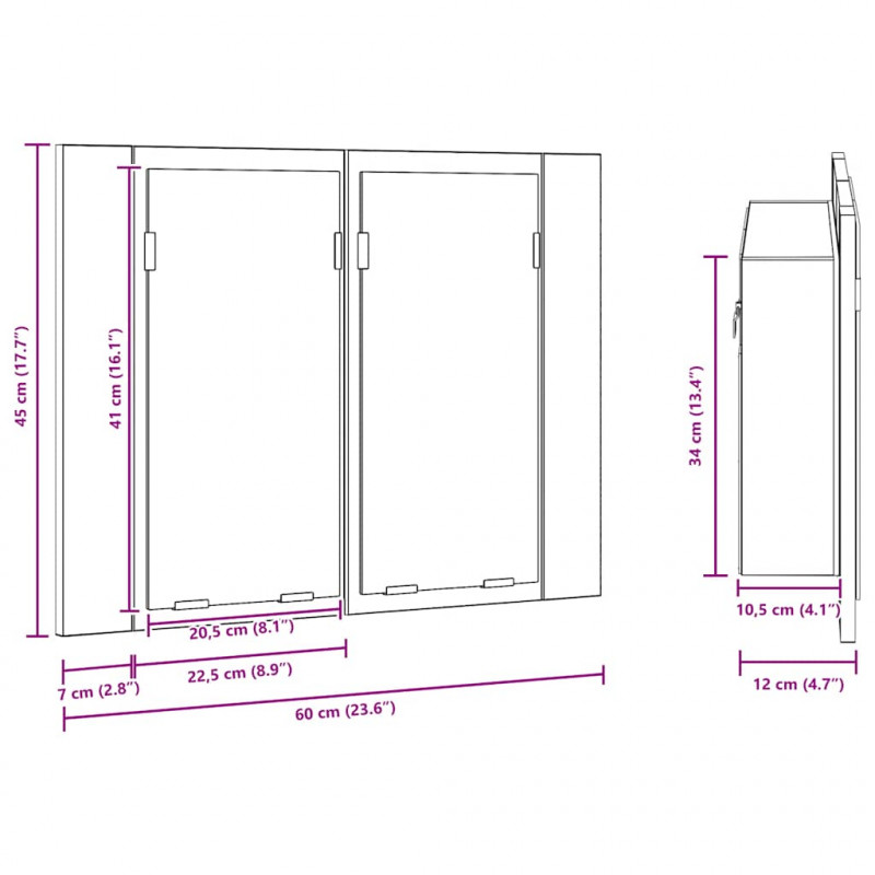 Szafka łazienkowa z lustrem i LED, czarna, 60x12x45 cm, akryl