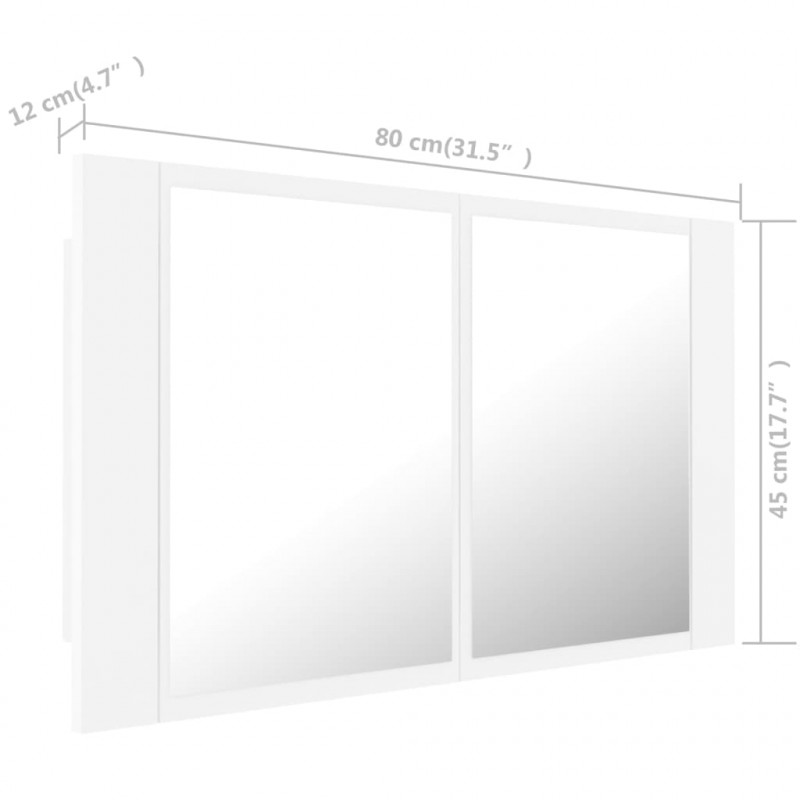 Szafka łazienkowa z lustrem i LED, biała, 80x12x45 cm, akryl