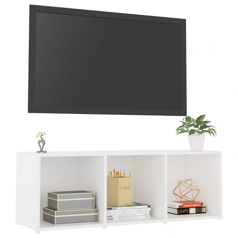 Szafka pod TV, biała, 107x35x37 cm, materiał drewnopochodny