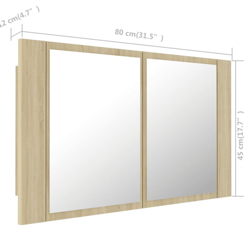 Szafka łazienkowa z lustrem i LED, dąb sonoma, 80x12x45, akryl