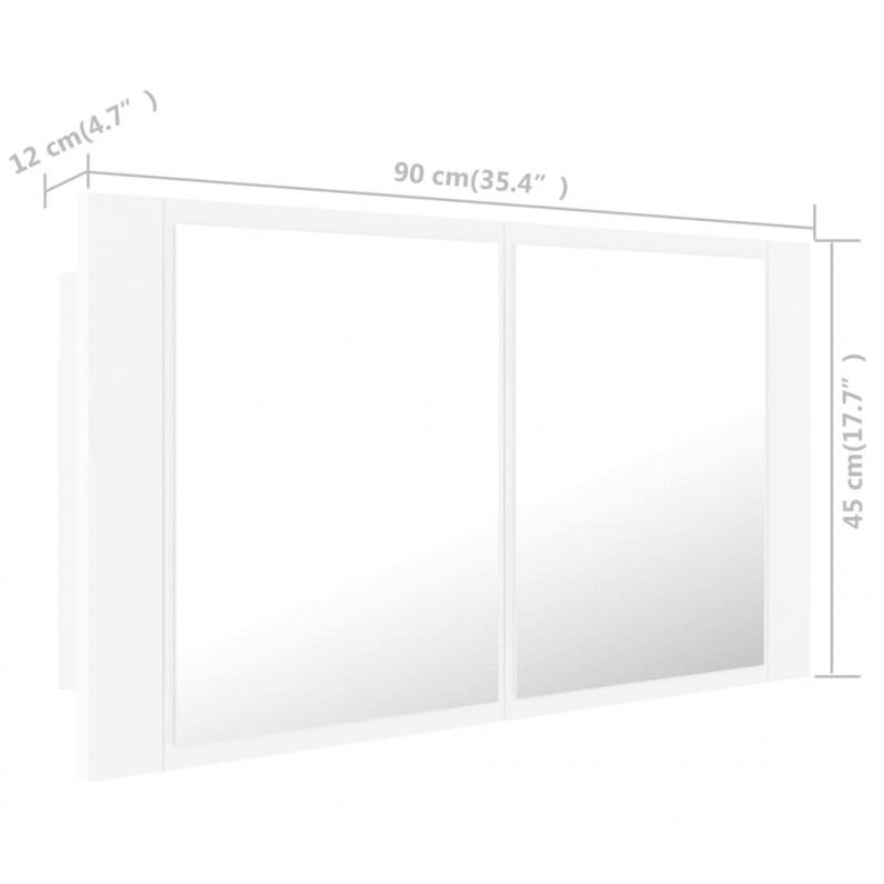 Szafka łazienkowa z lustrem i LED, biała, 90x12x45 cm, akryl