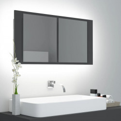 Szafka łazienkowa z lustrem i LED, szara, 90x12x45 cm, akryl