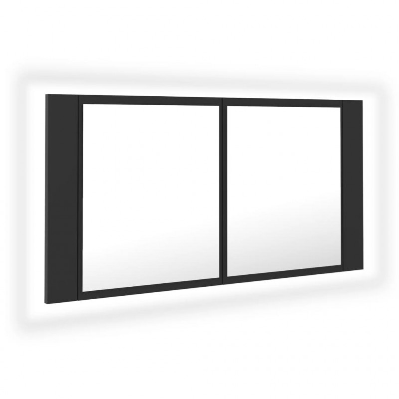 Szafka łazienkowa z lustrem i LED, szara, 90x12x45 cm, akryl