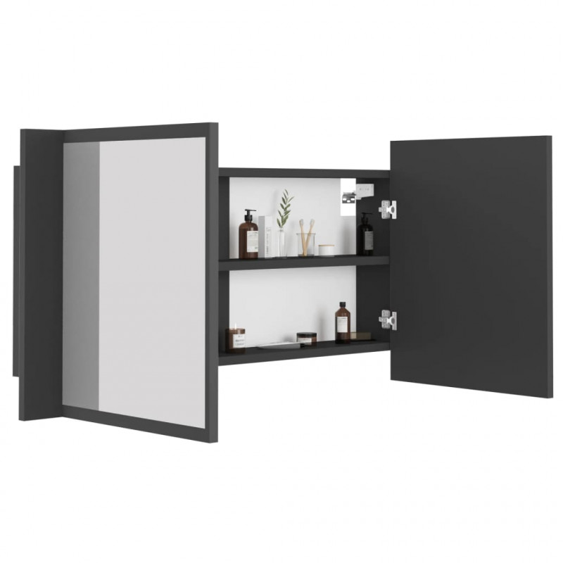 Szafka łazienkowa z lustrem i LED, szara, 90x12x45 cm, akryl