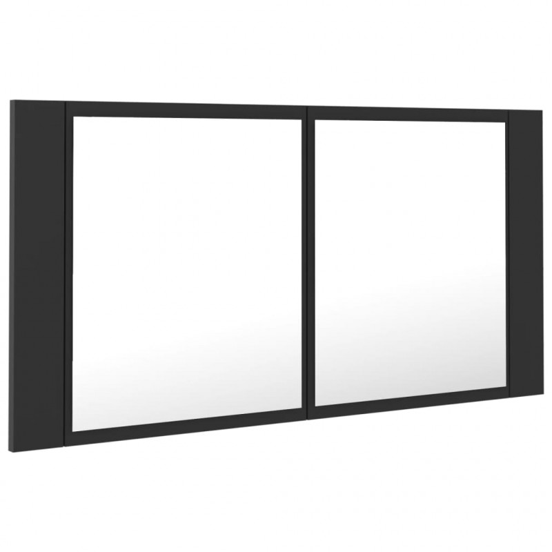 Szafka łazienkowa z lustrem i LED, szara, 90x12x45 cm, akryl