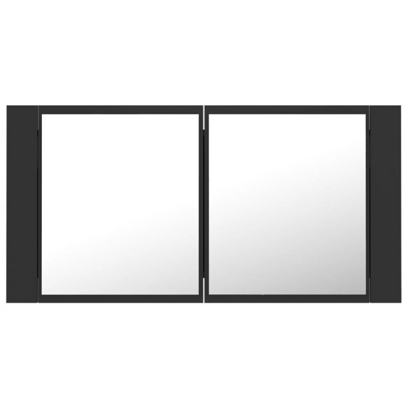 Szafka łazienkowa z lustrem i LED, szara, 90x12x45 cm, akryl
