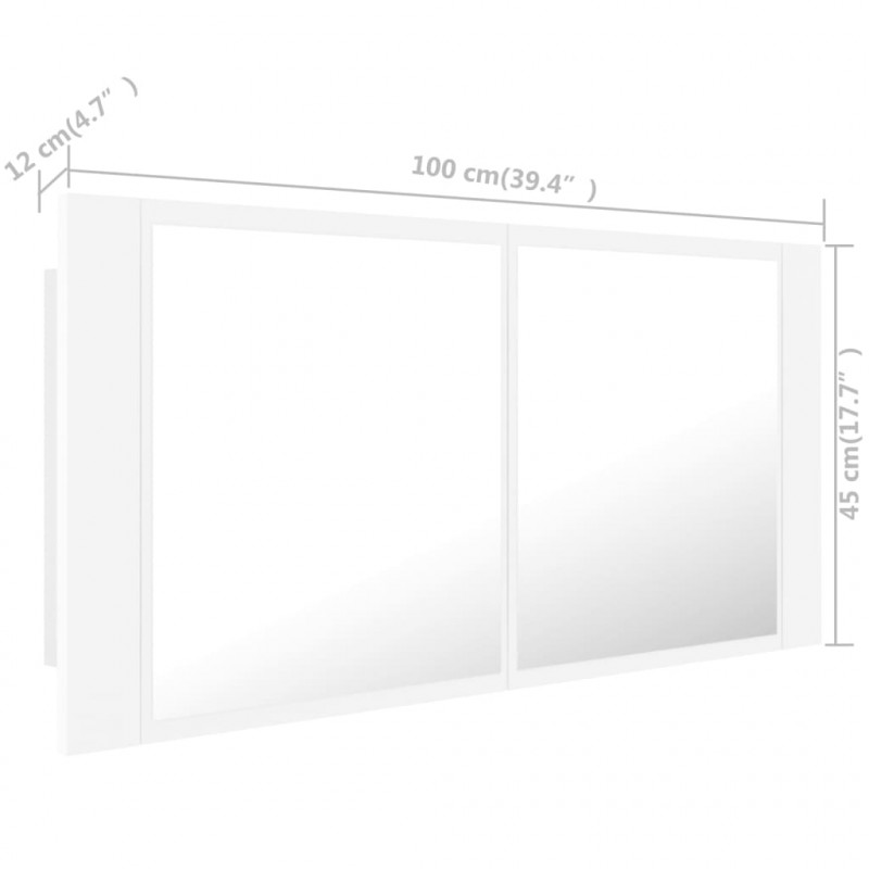 Szafka łazienkowa z lustrem i LED, biała, 100x12x45 cm, akryl