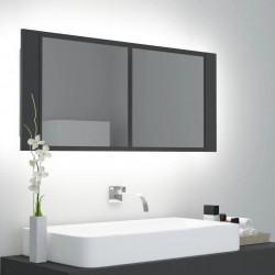 Szafka łazienkowa z lustrem i LED, szara, 100x12x45 cm, akryl