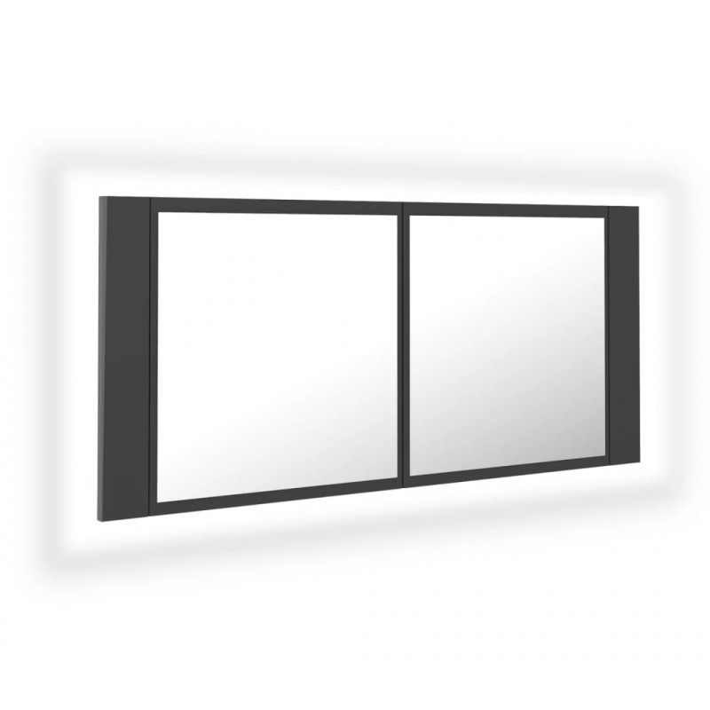 Szafka łazienkowa z lustrem i LED, szara, 100x12x45 cm, akryl