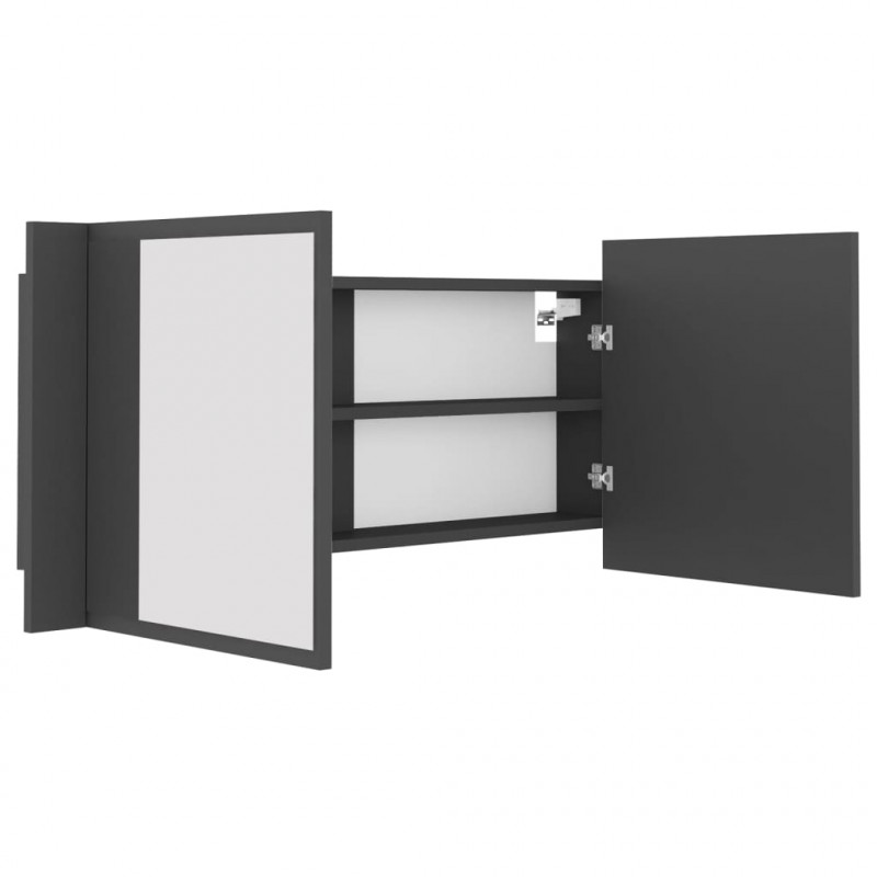 Szafka łazienkowa z lustrem i LED, szara, 100x12x45 cm, akryl