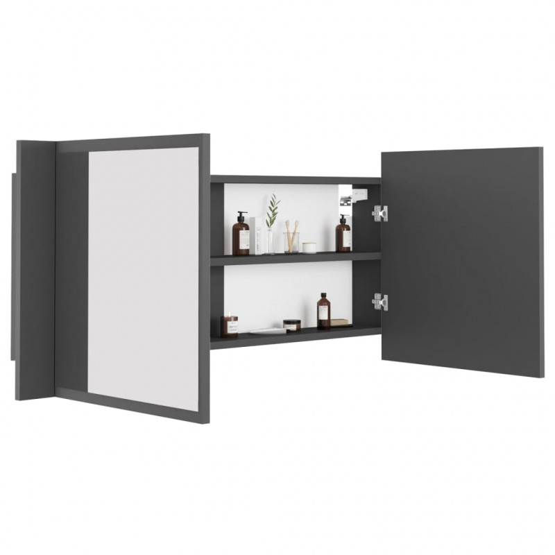 Szafka łazienkowa z lustrem i LED, szara, 100x12x45 cm, akryl