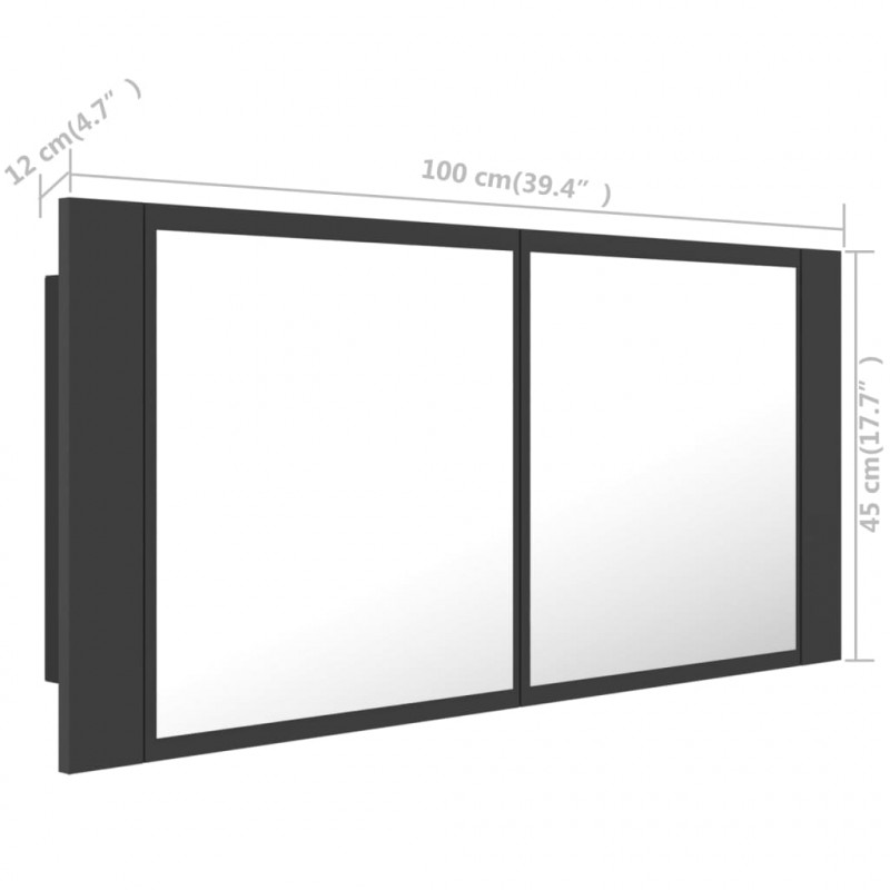 Szafka łazienkowa z lustrem i LED, szara, 100x12x45 cm, akryl