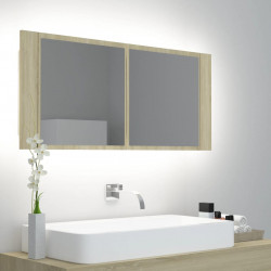 Szafka łazienkowa z lustrem i LED, dąb sonoma, 100x12x45, akryl