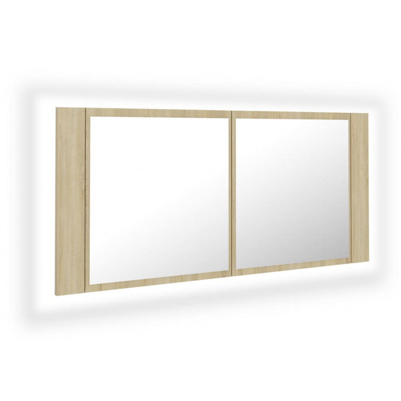 Szafka łazienkowa z lustrem i LED, dąb sonoma, 100x12x45, akryl
