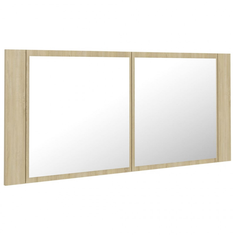 Szafka łazienkowa z lustrem i LED, dąb sonoma, 100x12x45, akryl