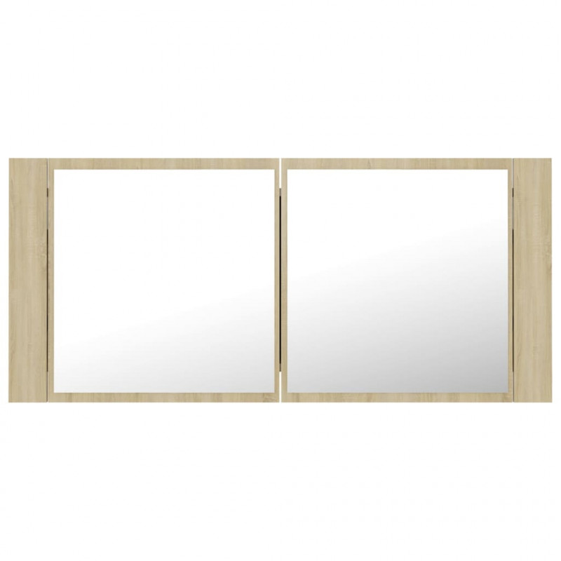 Szafka łazienkowa z lustrem i LED, dąb sonoma, 100x12x45, akryl