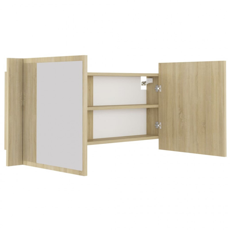 Szafka łazienkowa z lustrem i LED, dąb sonoma, 100x12x45, akryl